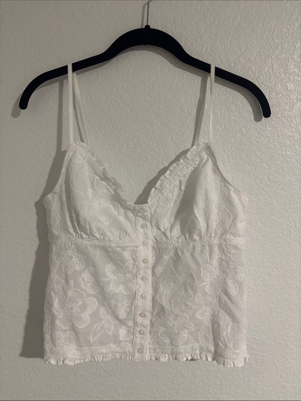 aerie White Floral Eyelet Cami with Button Front